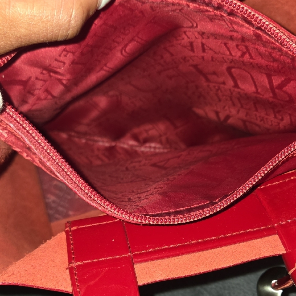 Furla Red Glossy Tote Bag with Metallic Charm - Picture 4 of 10